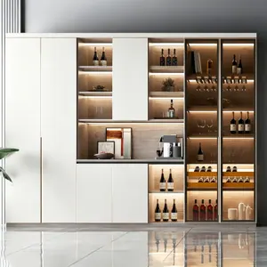 Custom Aluminum Alloy Wine Cabinet, Light Luxury Wall-mounted Large Capacity Display Cabinet with LED Light, Glass Door Combined Wine Rack