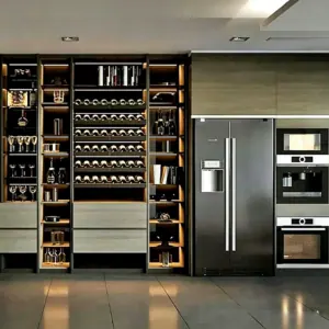 Whole House Custom Aluminum Sideboard, Modern Minimalist Living Room Storage Cabinet, Integrated Glass Door Cabinet with LED Light & Combined Wine Cabinet