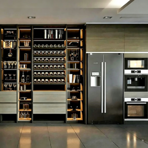 Whole House Custom Aluminum Sideboard, Modern Minimalist Living Room Storage Cabinet, Integrated Glass Door Cabinet with LED Light & Combined Wine Cabinet