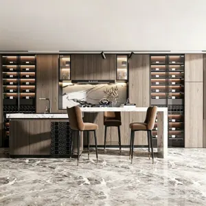 Custom Full Aluminum Sideboard, Modern Light Luxury Integrated Cabinet, Wall-mounted Wine Cabinet with LED Light & Glass Door for Dining & Living Room