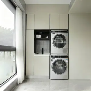 Custom Full Aluminum Balcony Cabinet, Modern Space Aluminum Integrated Laundry Cabinet for Washer & Dryer, Multi-functional Storage Unit for Home & Apartments