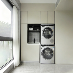 Custom Full Aluminum Balcony Cabinet, Modern Space Aluminum Integrated Laundry Cabinet for Washer & Dryer, Multi-functional Storage Unit for Home & Apartments