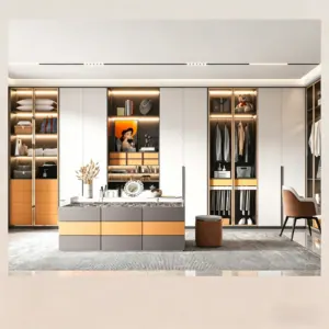 Whole House Custom Modern Minimalist Wardrobe, Wall-mounted Aluminum Alloy Cabinet with Glass Door, Metal Walk-in Closet for Bedroom