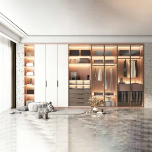 Custom Finished Aluminum Wardrobe, Light Luxury Home Bedroom Cabinet, Large-Capacity Wall-mounted Full Aluminum Wardrobe with Glass Doors