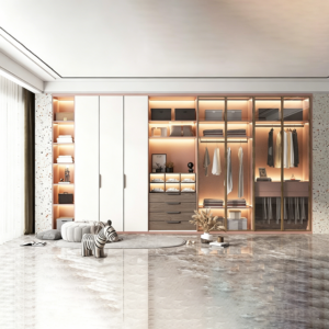 Custom Finished Aluminum Wardrobe, Light Luxury Home Bedroom Cabinet, Large-Capacity Wall-mounted Full Aluminum Wardrobe with Glass Doors