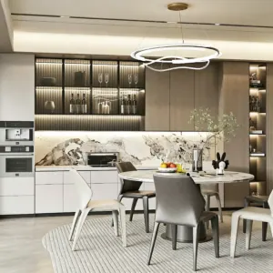 Full-aluminum sideboard, wall integrated design, modern minimalist living room storage cabinet, multi-purpose combined fridge cabinet & aluminum wine cabinet
