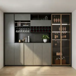 Light Luxury Full Aluminum Sideboard, Integrated Wall-mounted Tea Cabinet, Minimalist Glass Door Combo, Custom Aluminum Alloy Wine Cabinet, Factory Direct