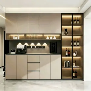 Integrated Wall-mounted Aluminum Sideboard, Light Luxury Full Aluminum Wine Cabinet, Multi-storage Cabinet for Living Room, Whole House Customization