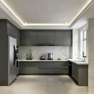Integrated Stove Cabinet Custom Home Kitchen with Nano Stone Countertop