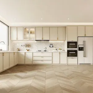 French Style All-Aluminum Custom Cabinets, Open Integrated Kitchen with Nano Stone Countertop
