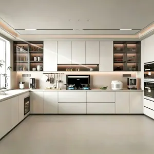 Custom Waterproof Aluminum Alloy Kitchen Cabinets, Integrated Stove & Bowl Cabinet Combo with Nano Stone Countertop and Wall Cabinets