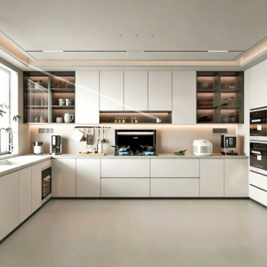 Custom Waterproof Aluminum Alloy Kitchen Cabinets, Integrated Stove & Bowl Cabinet Combo with Nano Stone Countertop and Wall Cabinets