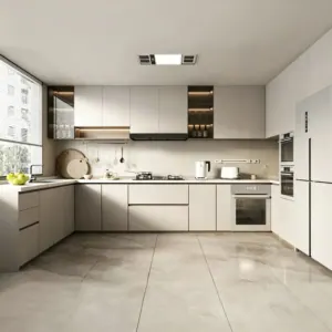 Mold-proof Aluminum Alloy Kitchen Cabinets, Custom Integrated Stove Cabinet, PET Matte Scratch-Resistant Cabinetry | Direct Factory Supply